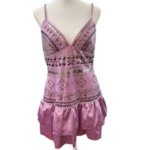 Bebe Rilee Lavender Purple Silver Bead & Sequin Embellished Dress Size L